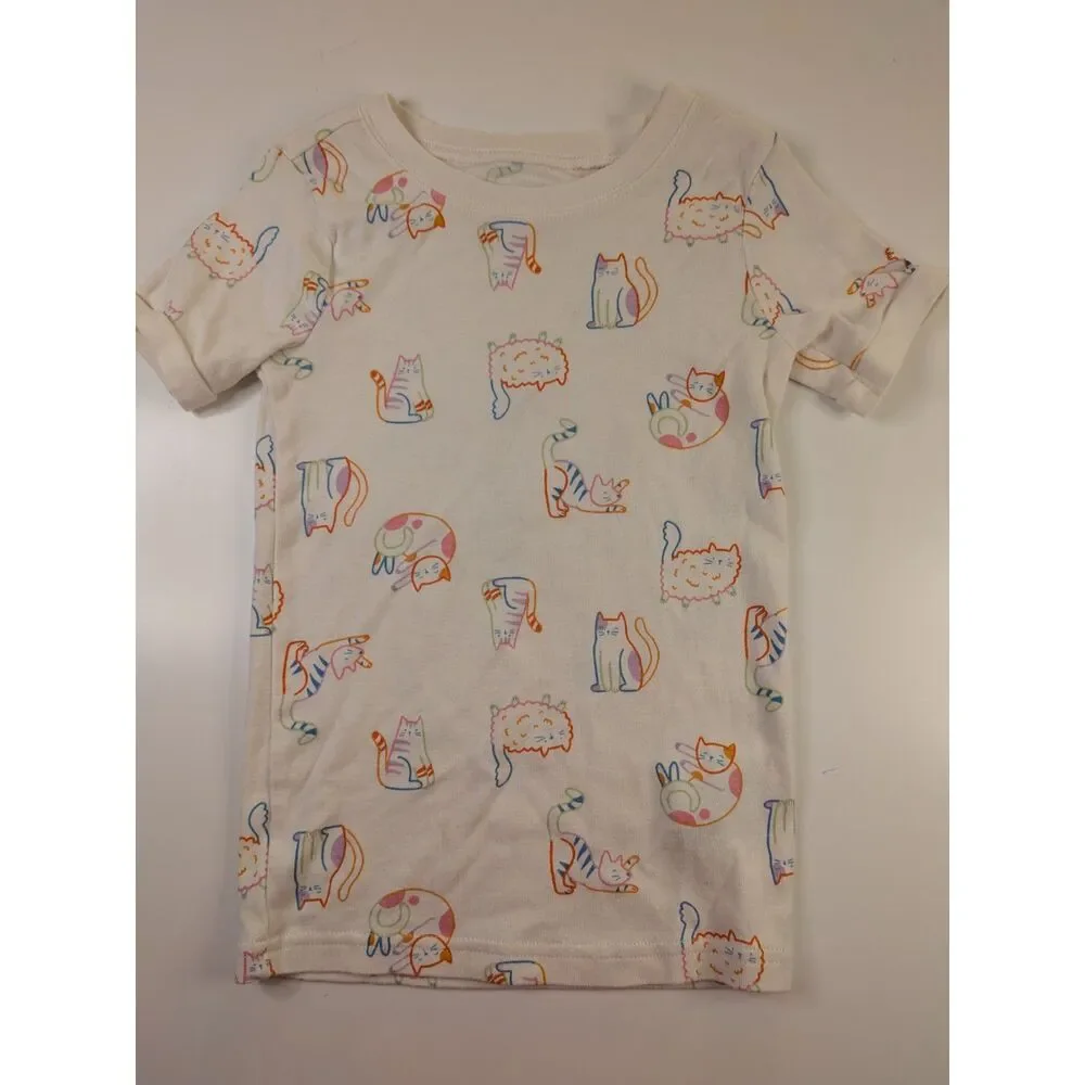 Old Navy girls size 5T cat print short sleeve shirt 100% cotton